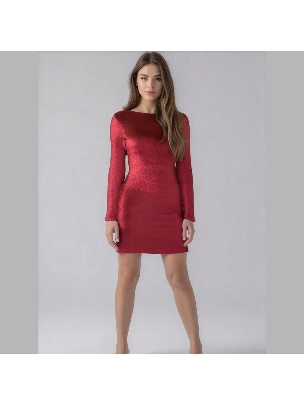 Dress the Population Red Long Sleeve Sequin Body Con Mini Dress Sz XS